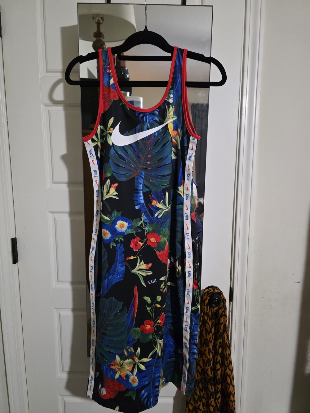Nike Women's Black Floral Tank Dress with Red Trim